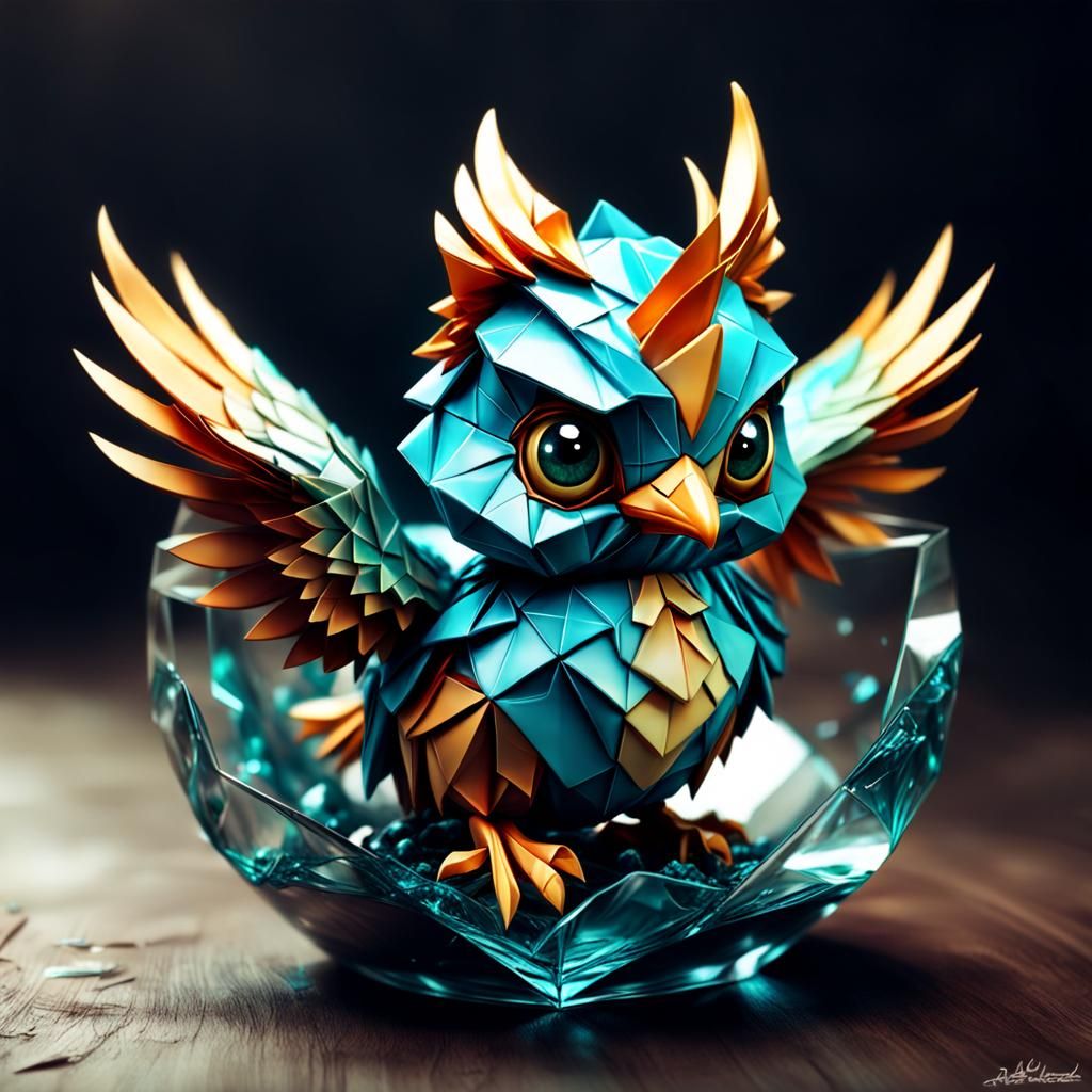 Glass Origami Phoenix: Dark Fantasy Digital Art