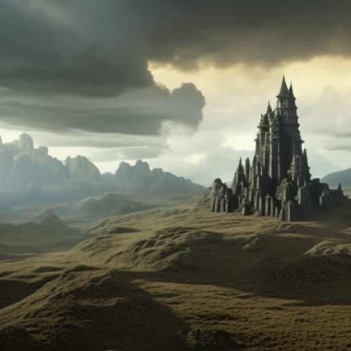 Ornate Castle in Stormy Landscape: Fantasy Concept Art