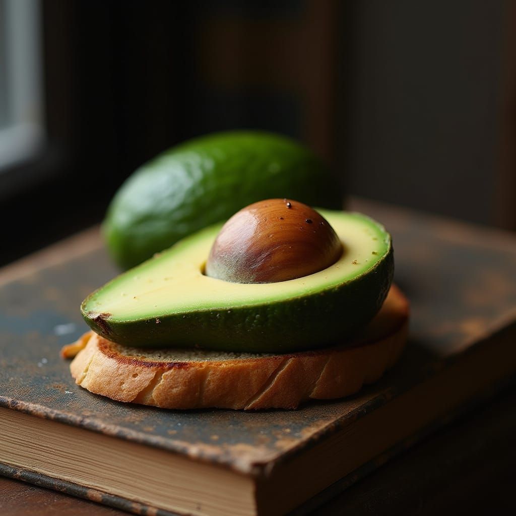 Avocado Toast Still Life with Vintage Books