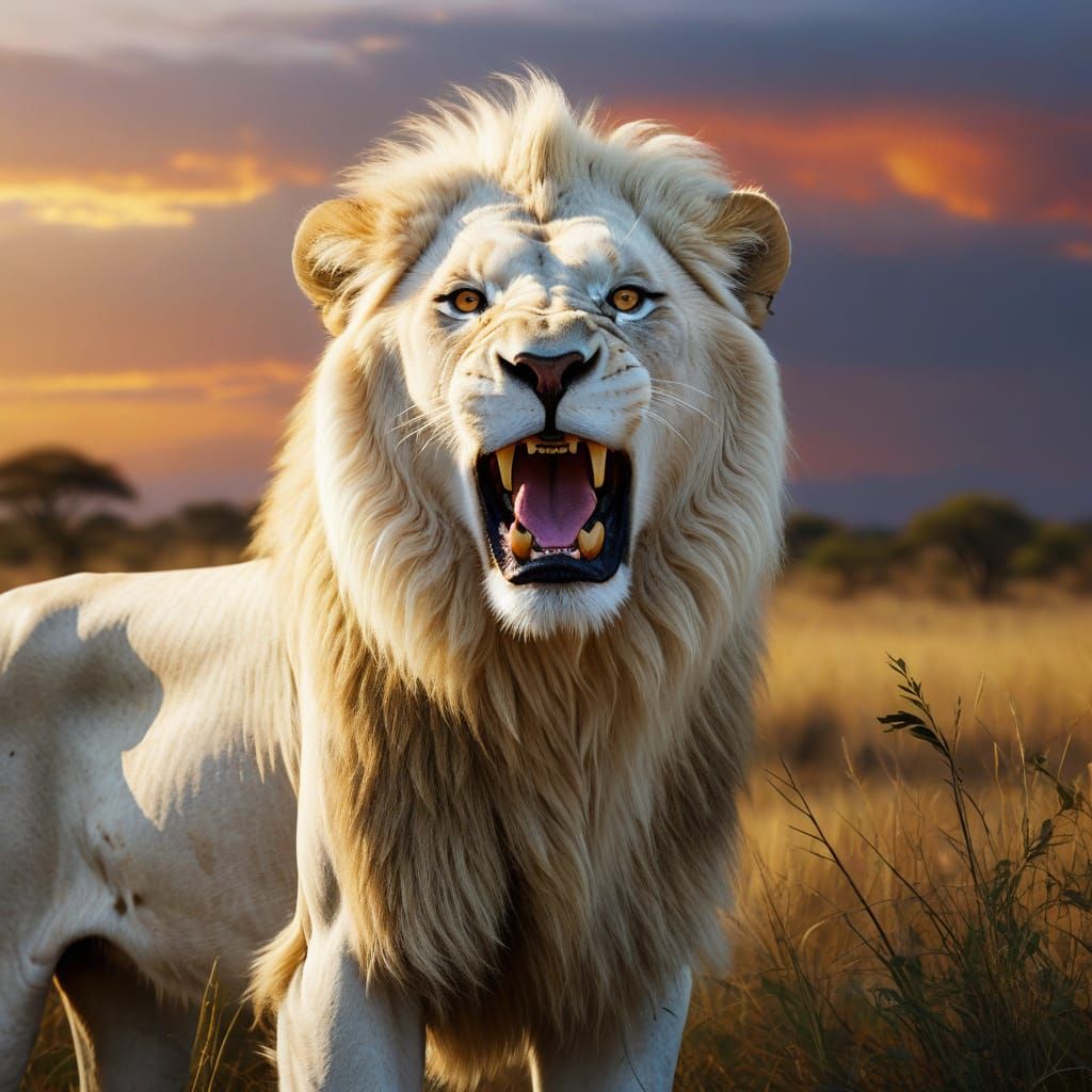 White Lion Roaring: A Vibrant Oil Painting