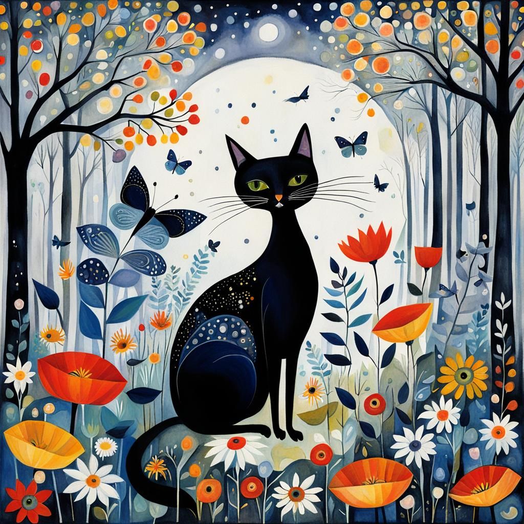 Cats in Decorative Folk Art Style