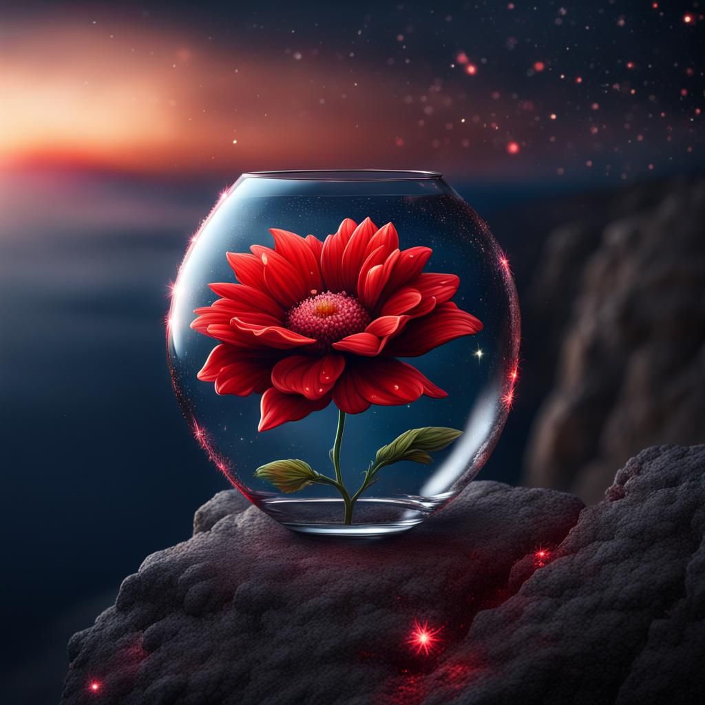 Red Flower in Glass Bead: Digital Illustration