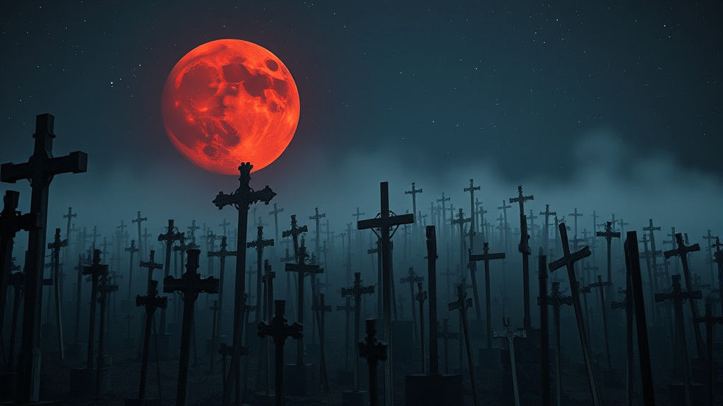 Hill of Crosses at Night in Surreal Style