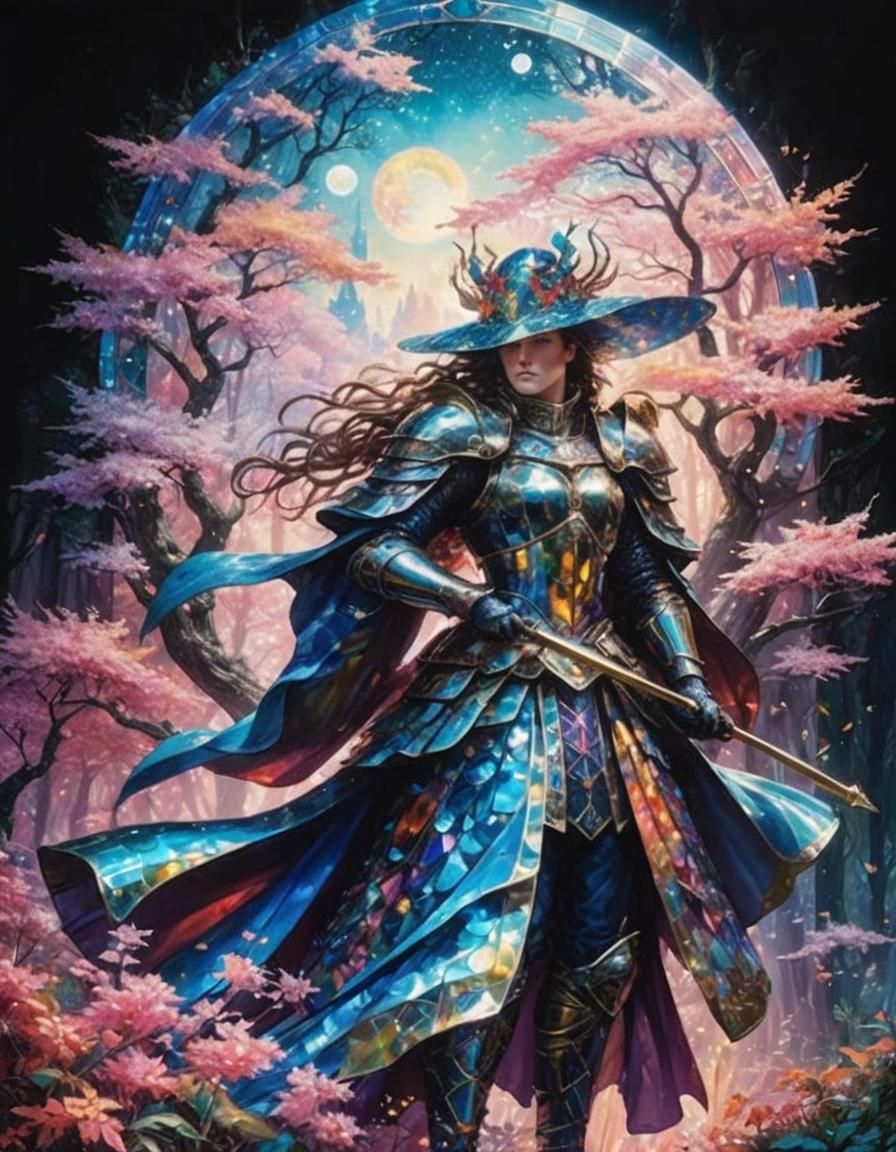 Glass Hero in Stained Glass Forest: Pointillism Art