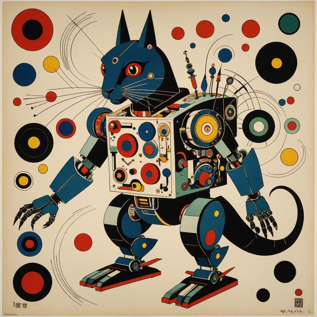 Squirrel Robot in Abstract Ukiyo-e Style
