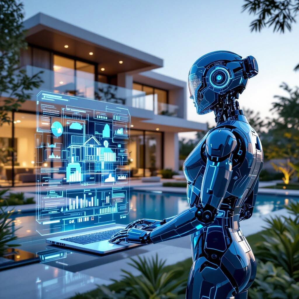 Holographic AI Agent in Modern Villa Lot