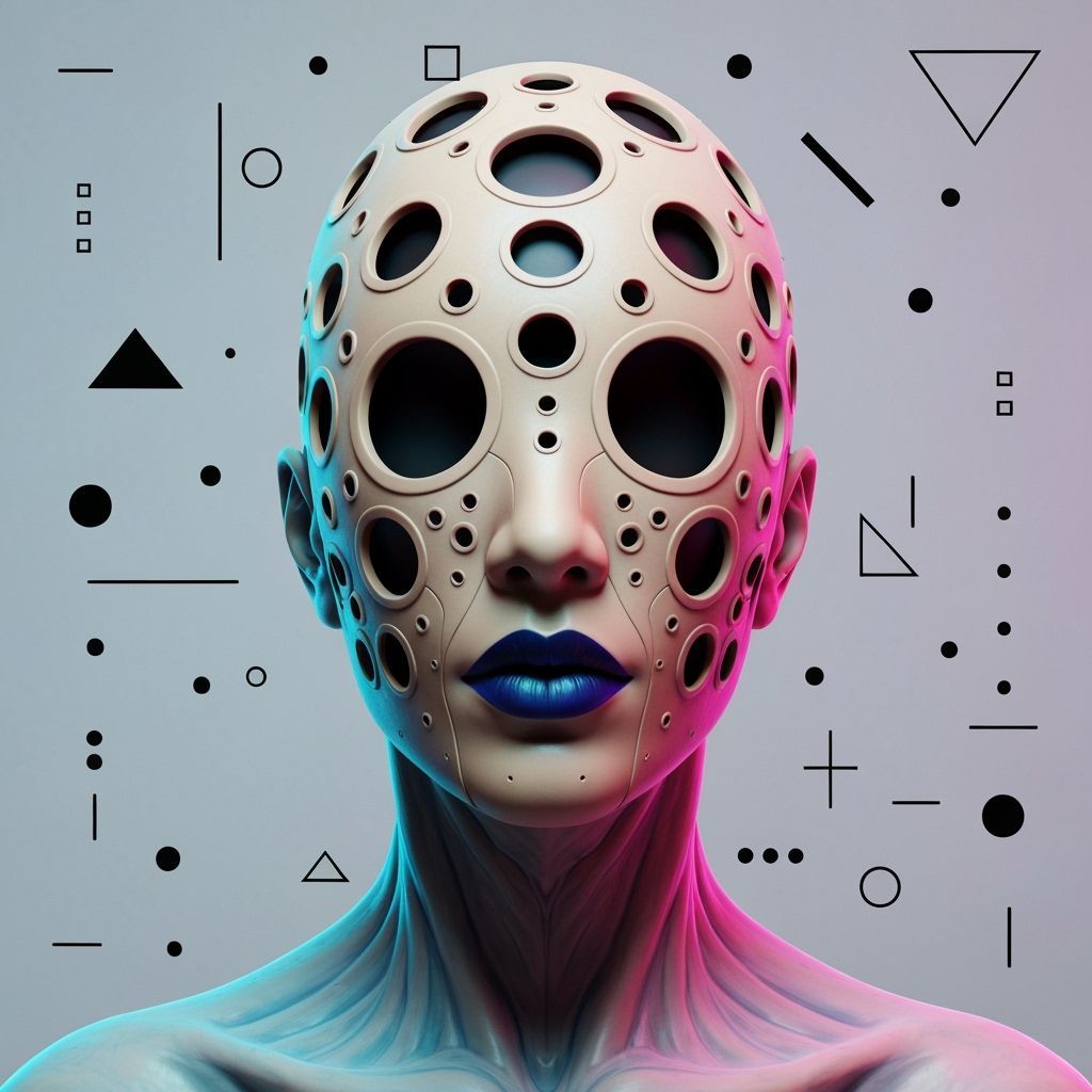 Futuristic Masked Figure with Geometric Accents