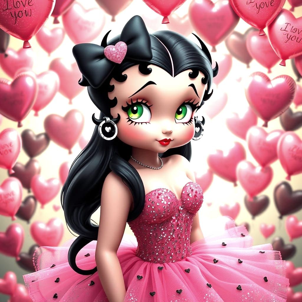 Betty Boop in Whimsical Heart-Themed Portrait