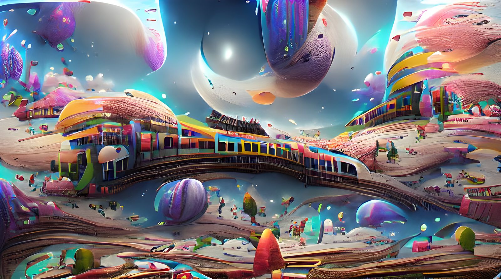 Colorful Intergalactic Train Station in 8K Resolution