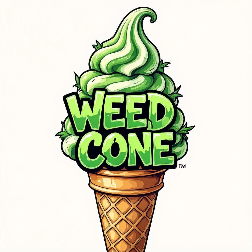Cannabis Ice Cream Cone with "Weed Cone" Graffiti