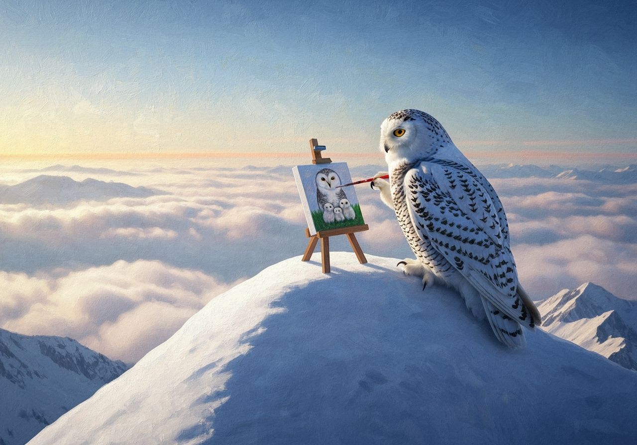 Snowy Owl Artist Paints Family at Dawn