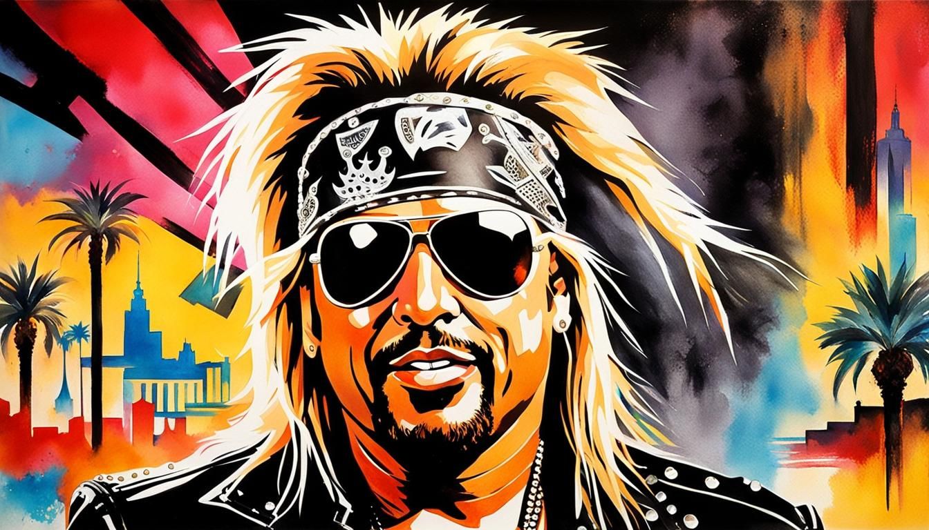 Rock Singer Portrait in Watercolor Vegas Scene