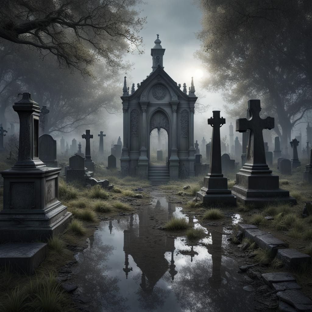 Haunted Victorian Graveyard with Creepy Mist in 32k