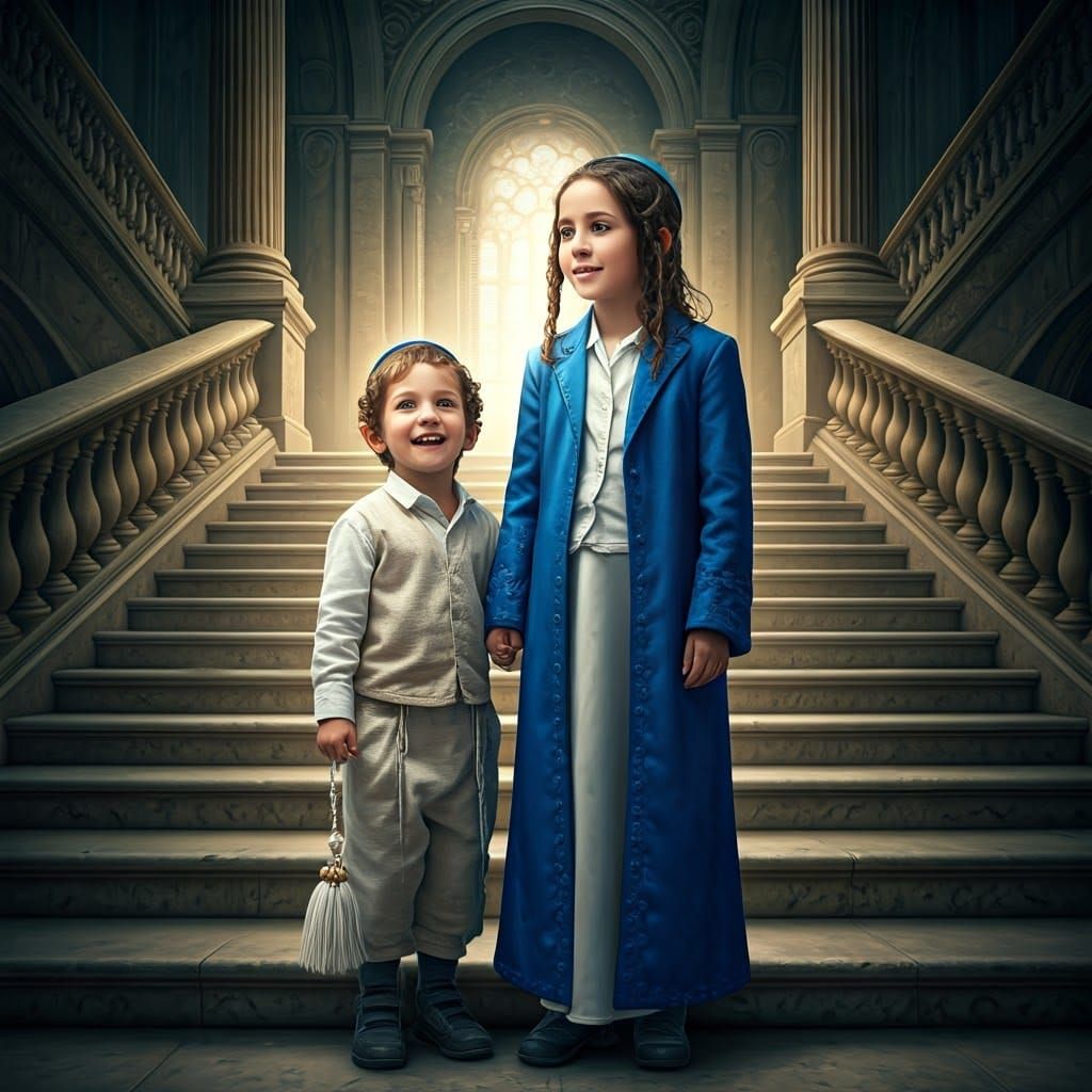 Ultra-Orthodox Children on Mystical Staircase: Fantasy Conce...
