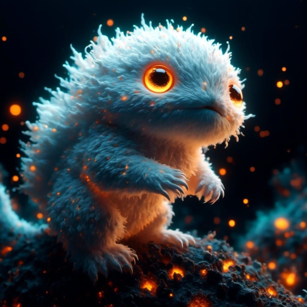 Cute Fuzzy Creature with Giant Orange Eyes
