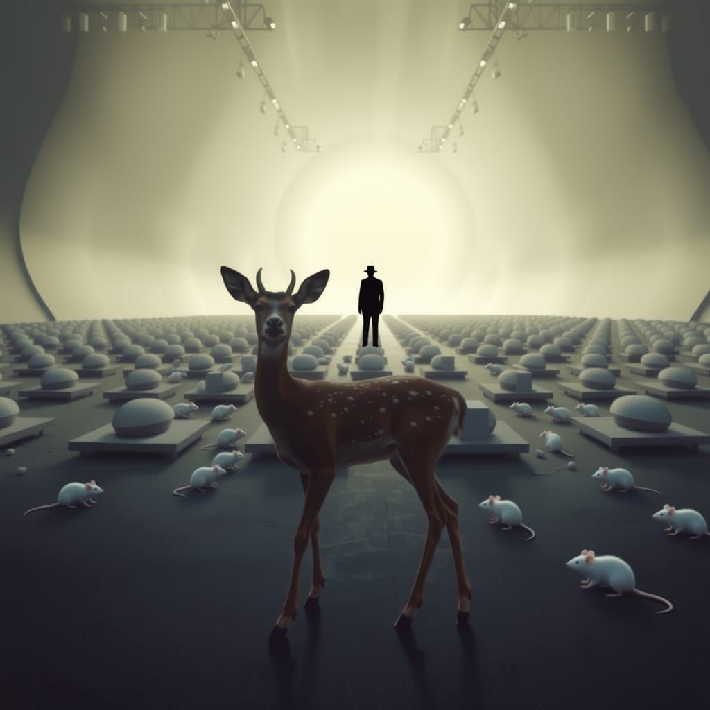 Mysterious Man in Black Suit Silhouette with Mice