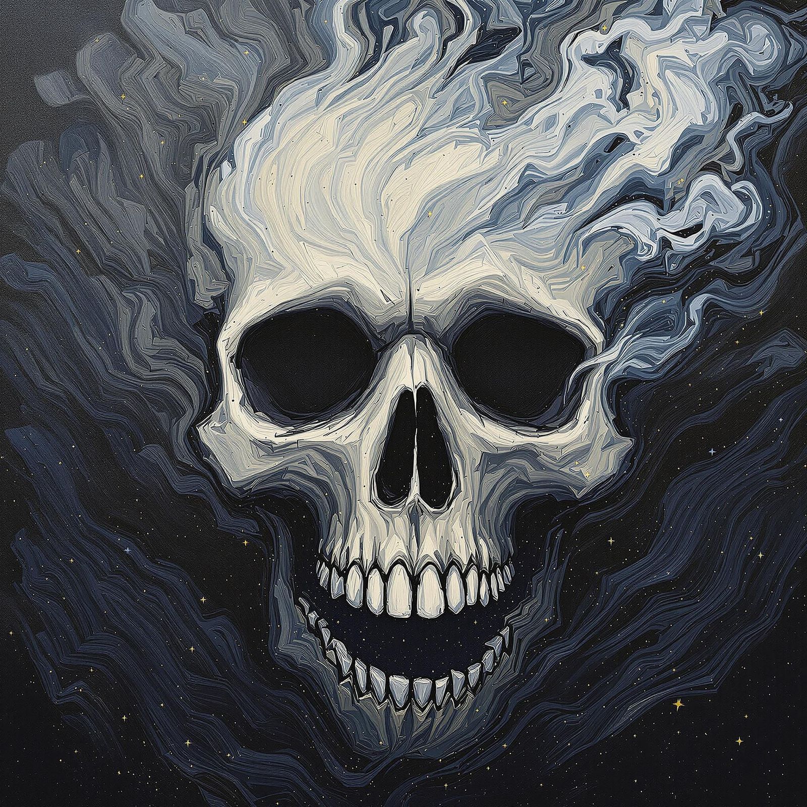 Ethereal Skull Formed from Swirling Smoke in Impasto Style