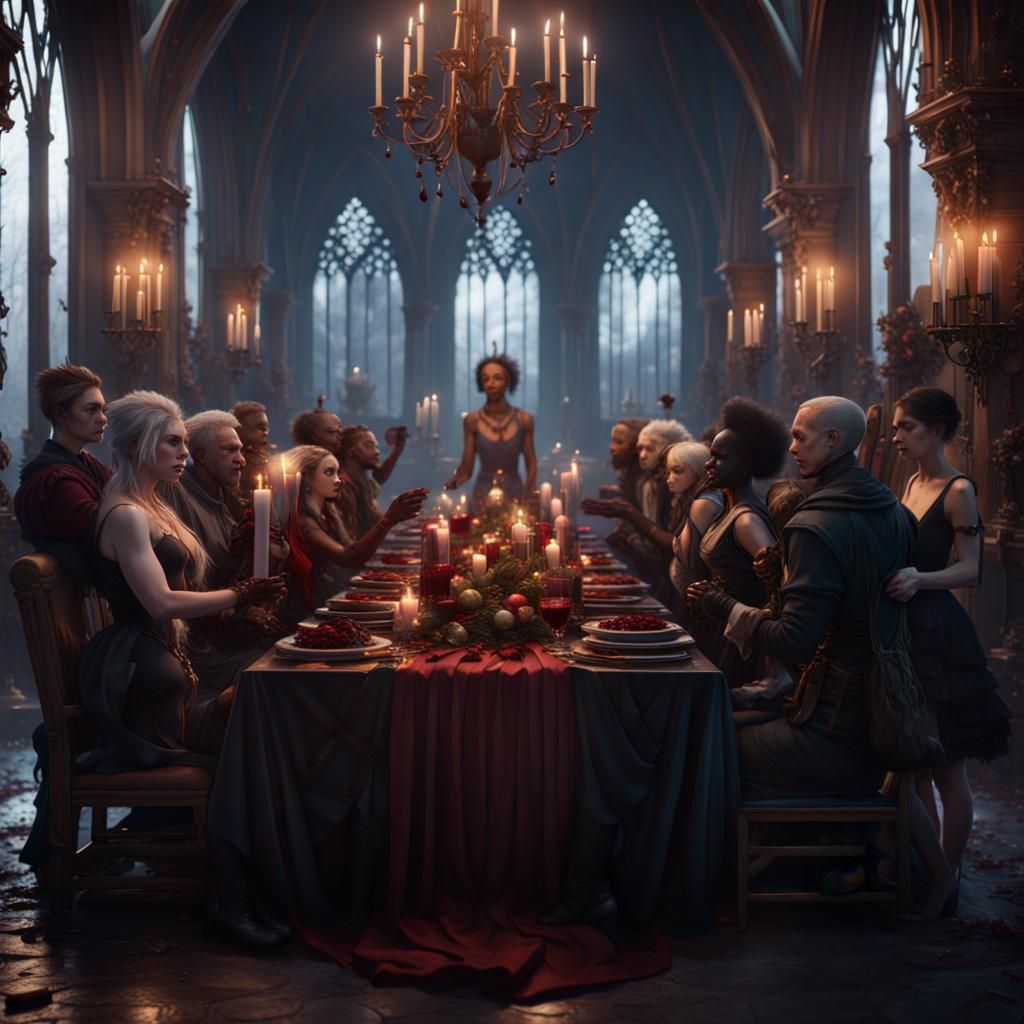 Gothic Holiday Banquet in Detailed Matte Painting