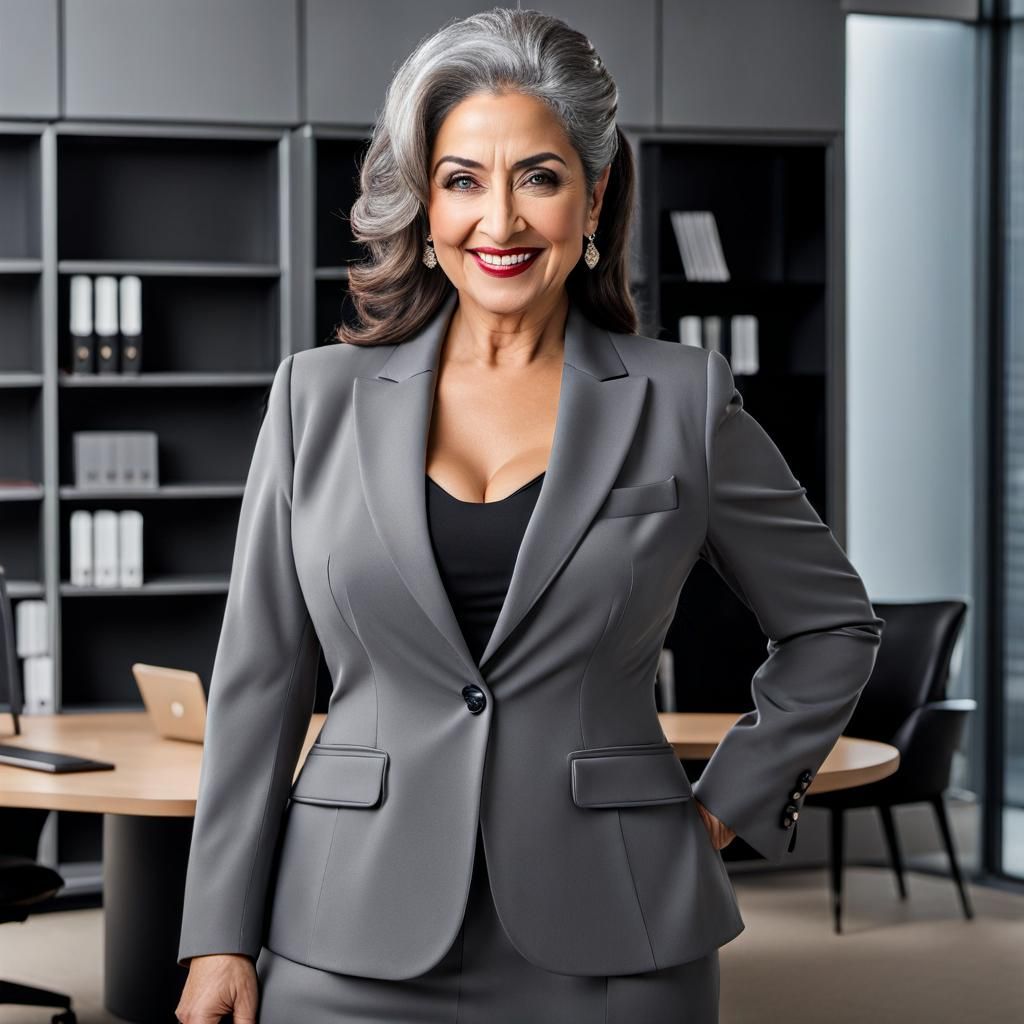 Elegant Middle Eastern Woman in Modern Office, Realistic Por...