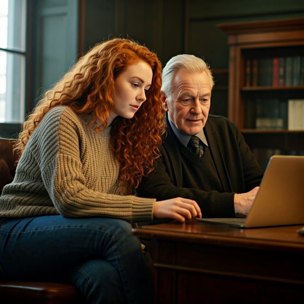 Scottish Woman and Man in Vintage Office