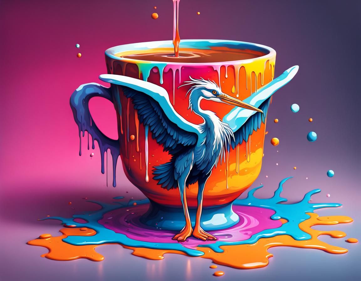 Magical Heron Cup in Graffiti Splash Art Style