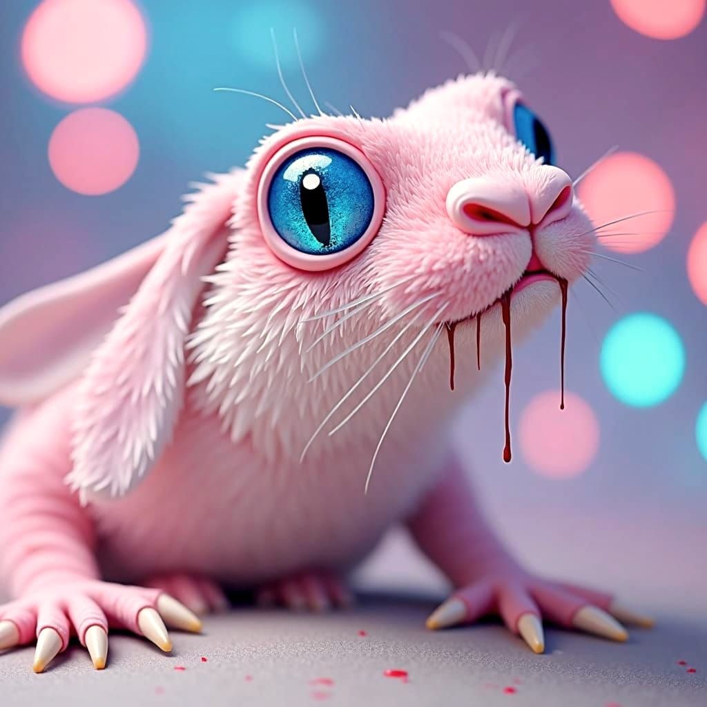 Fluffy Pink Rabbit Dripping Blood: Digital Art