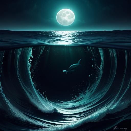 Bioluminescent Eel in Dark Ocean Concept Art