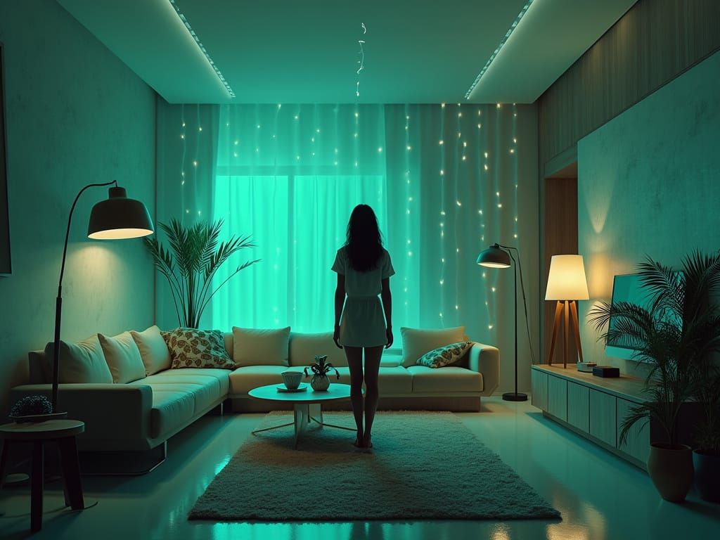 Futuristic Home Sanctuary in Neon Green and Blue