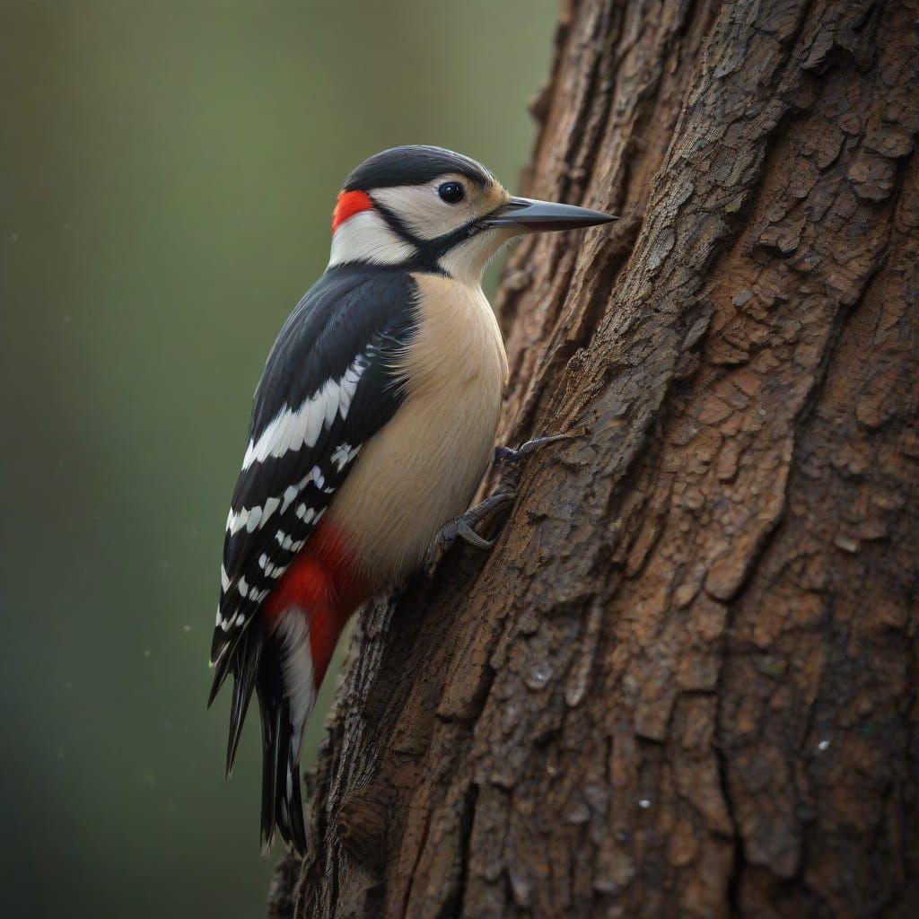 Great Spotted Woodpecker in Macro Detail at Dawn