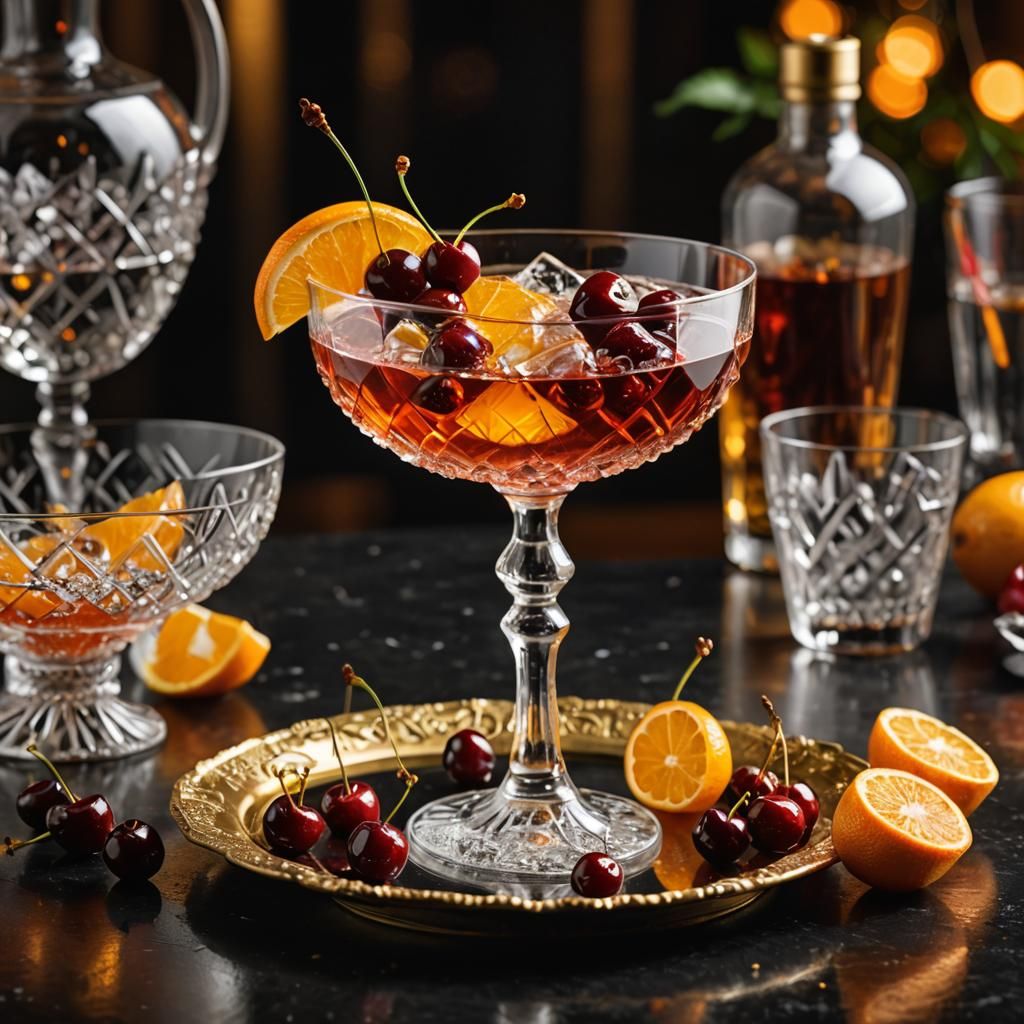 Elegant Manhattan Cocktail with Cherries and Orange Zest