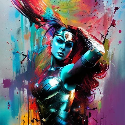 Wonder Woman as Colorful Ink Splash Art
