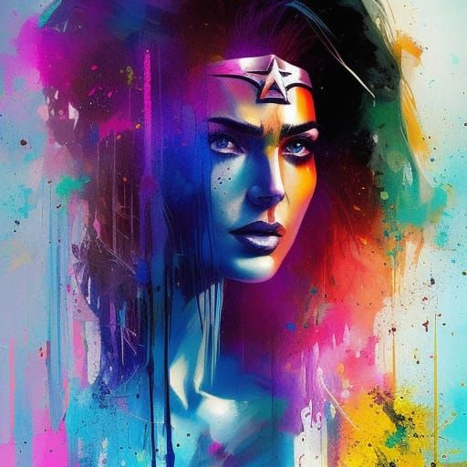 Wonder Woman in Ink Splash Art