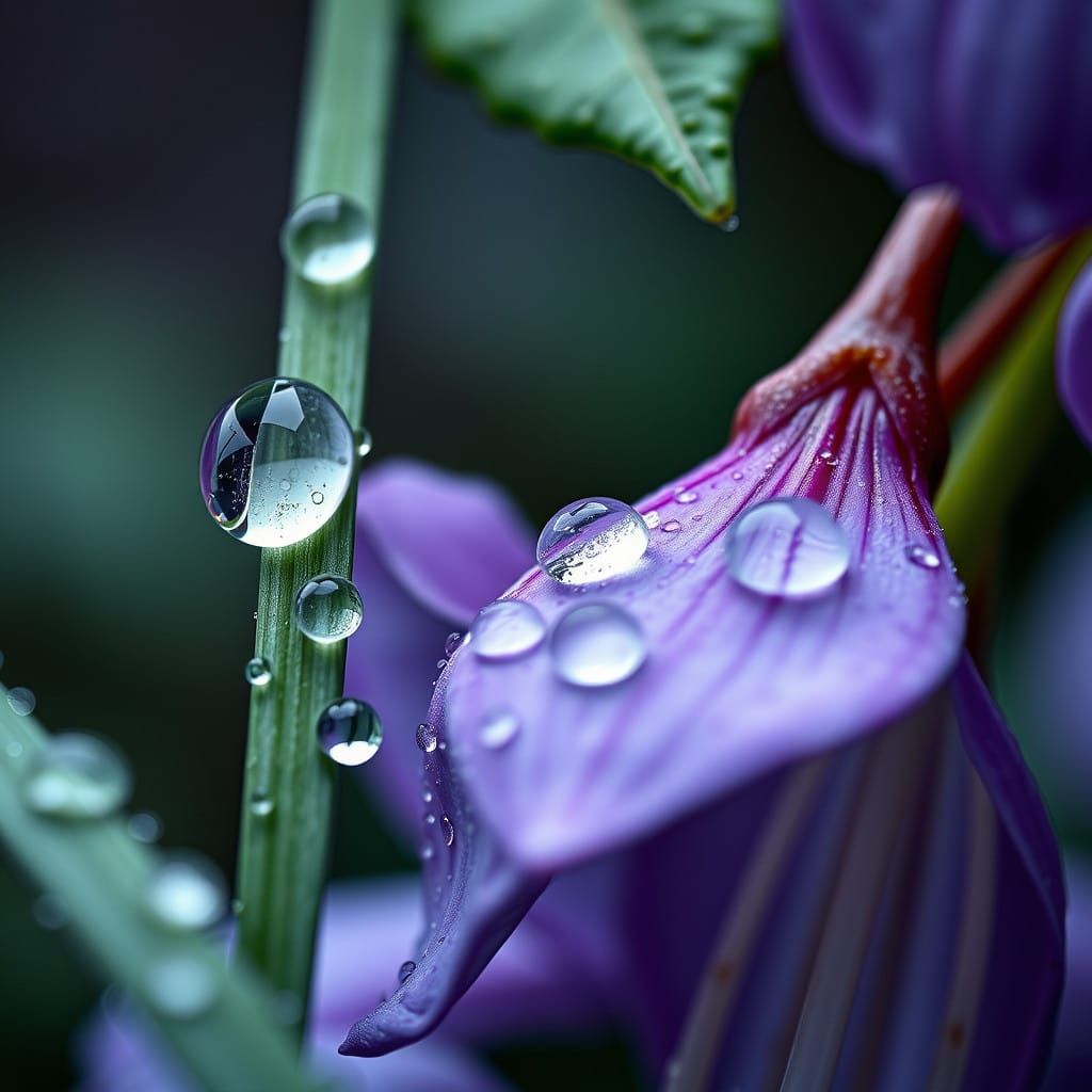 Intricate Macro Photography of Raindrops on Wisteria