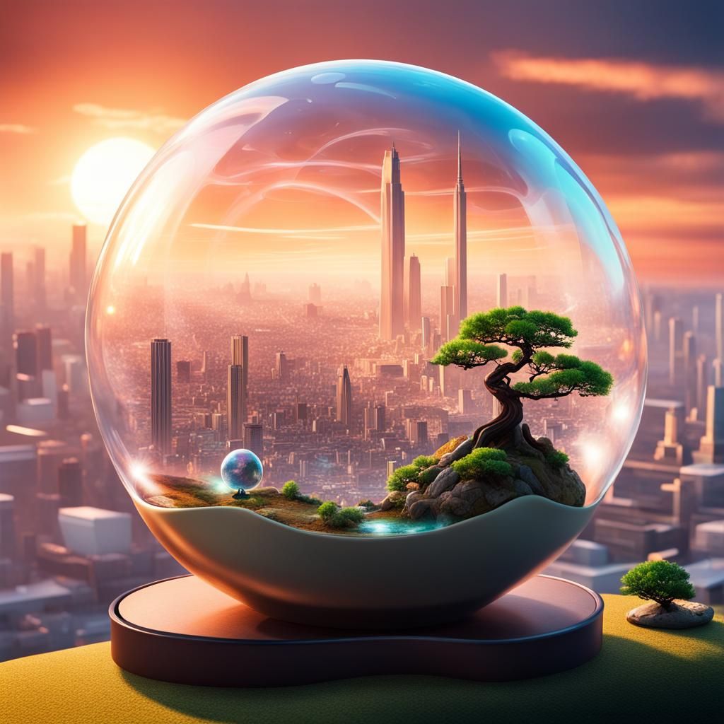 Dreamlike Landscape: Futuristic City in Soap Bubble