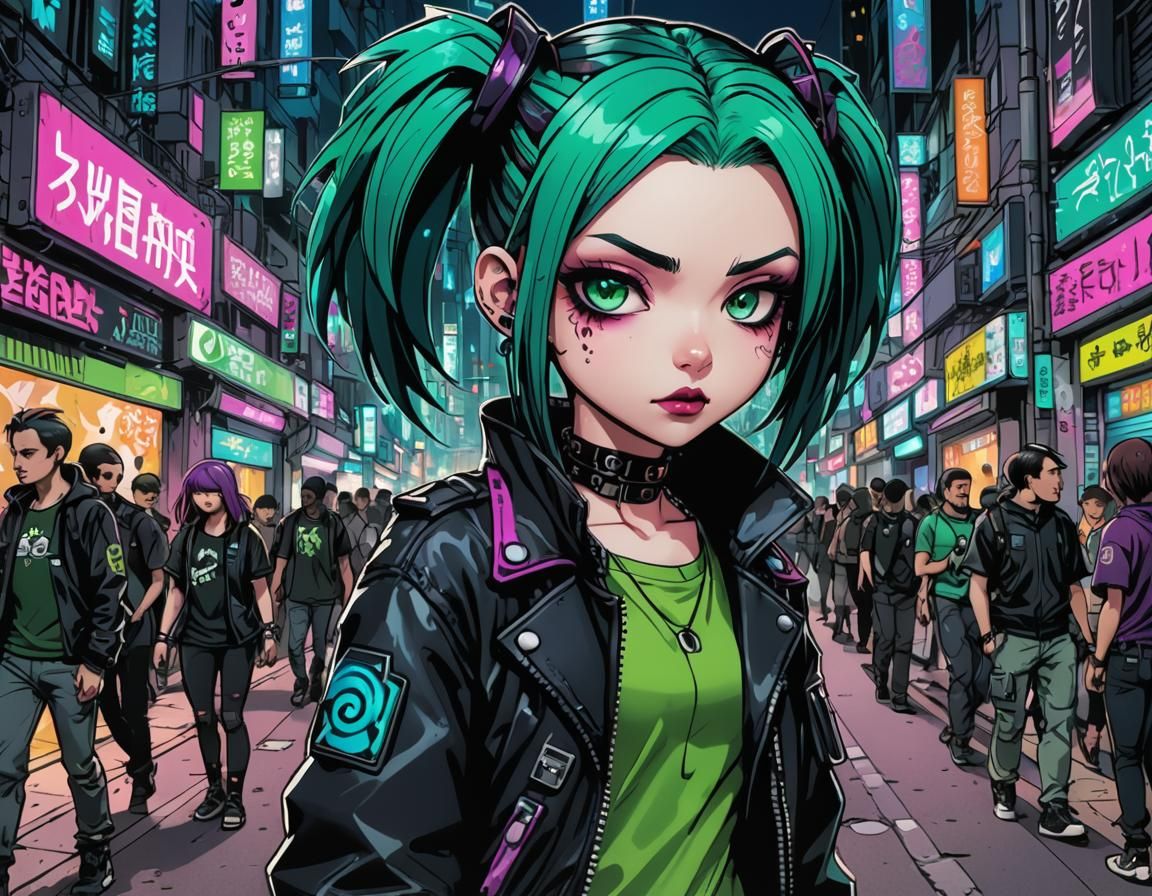 Cyberpunk Chibi Girl with Cybernetic Eyes