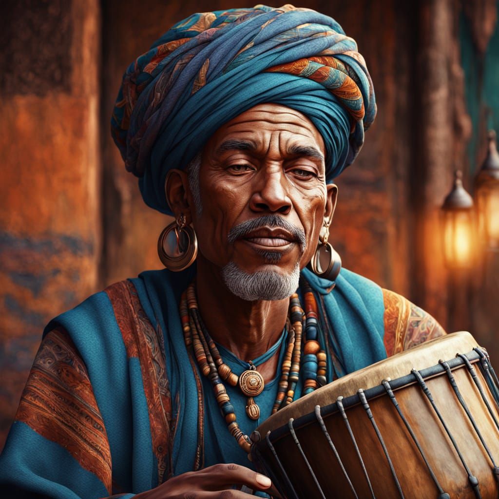 Vibrant Moroccan Musician in Splendid Colors