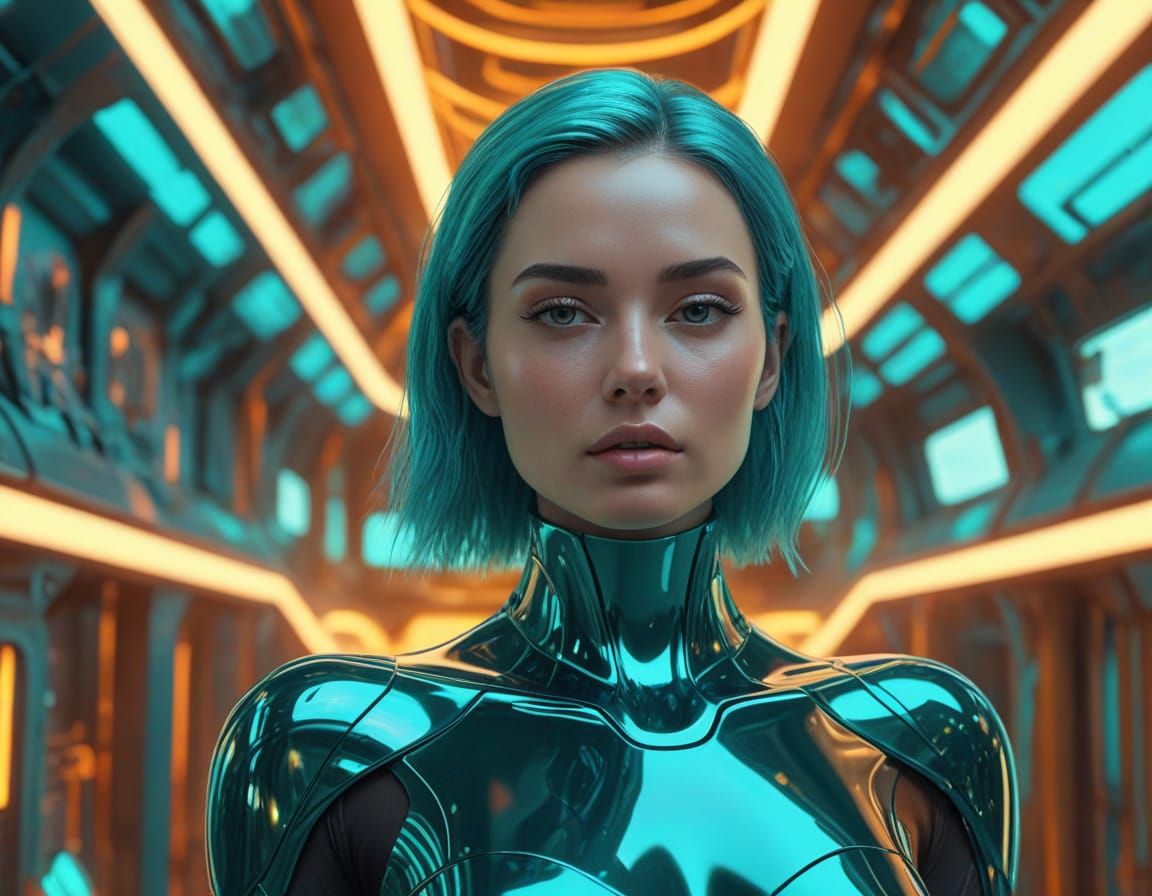 Turmalin Woman in Futuristic Setting: Surreal Sci-Fi Art