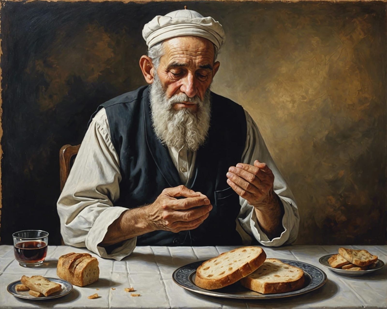 Emotional Realism Painting of Praying Jewish Man