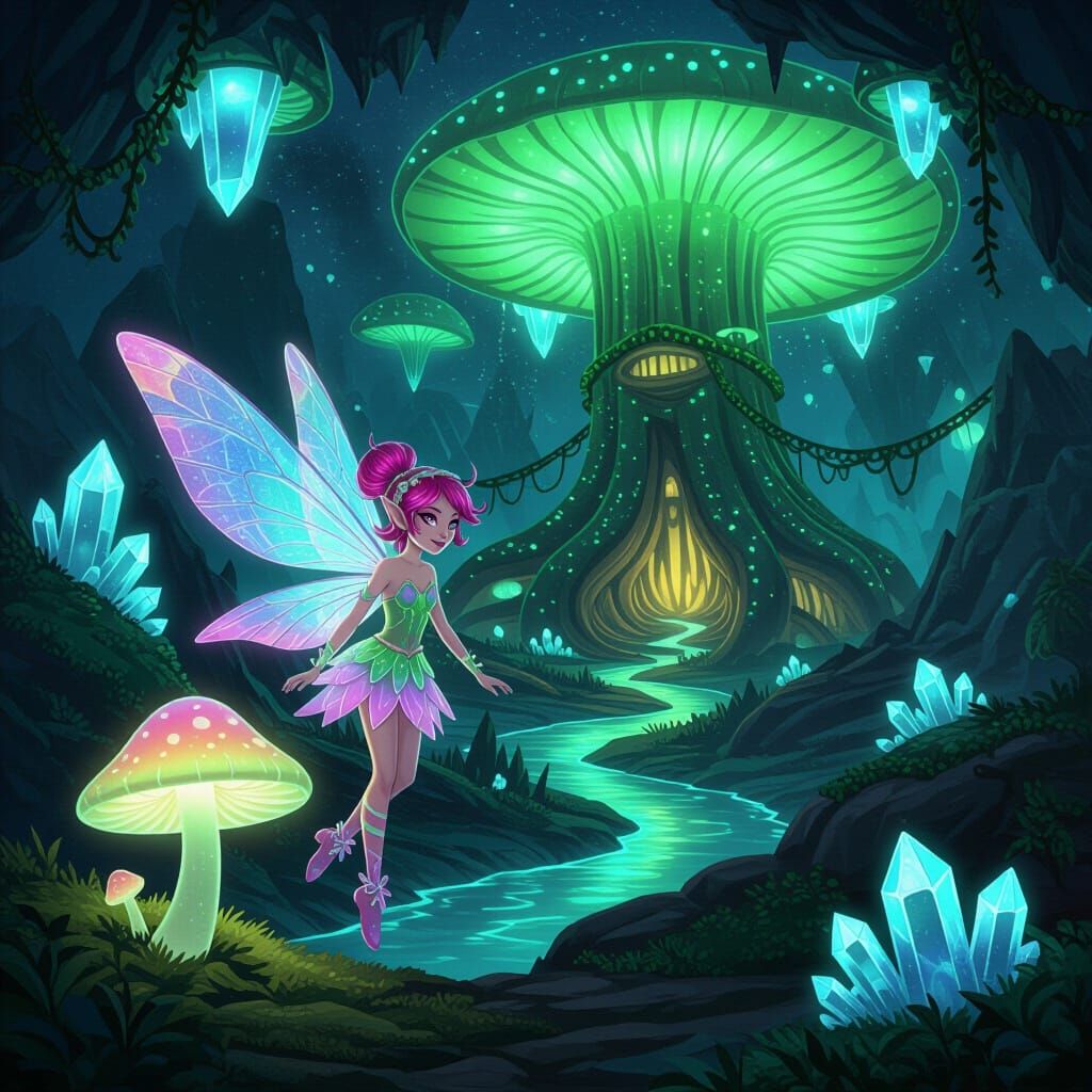 Concept Art: Glow-Mushroom Pixie with Solar Wings