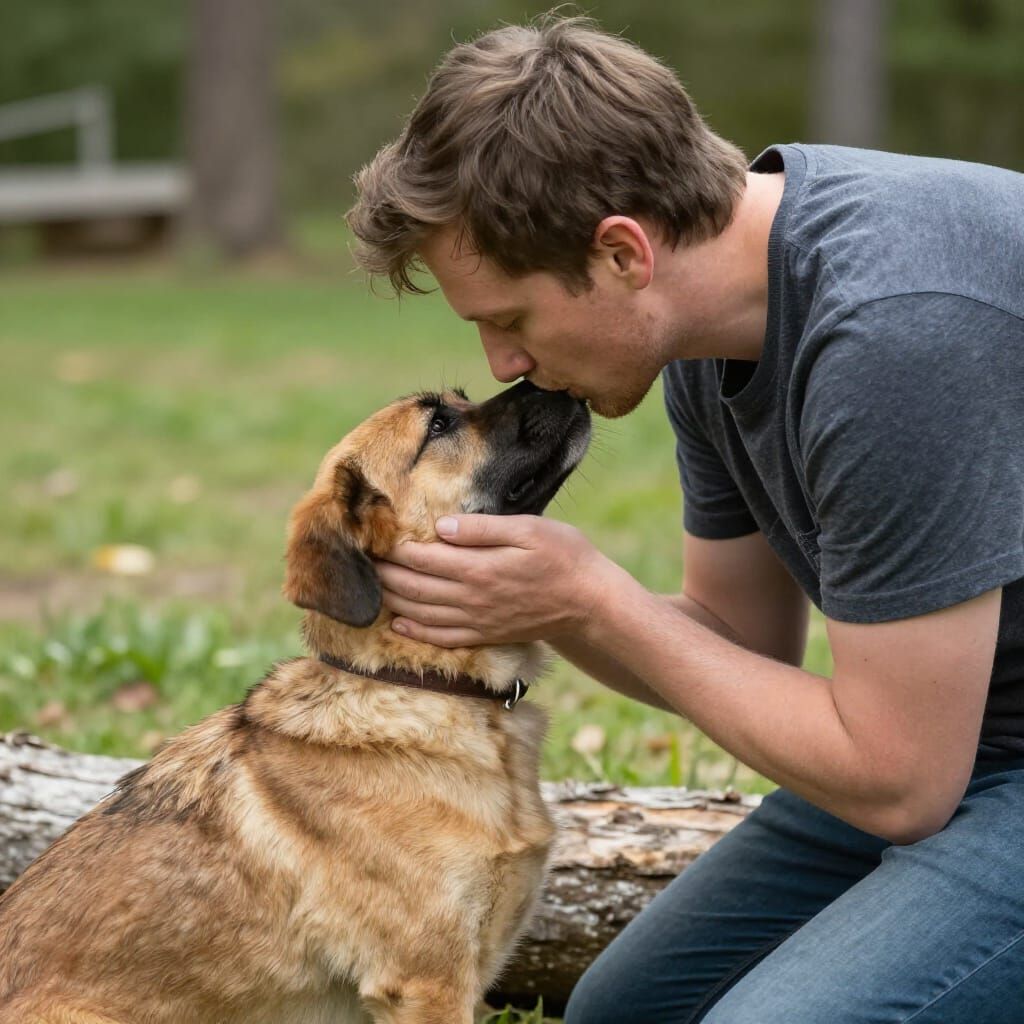Man Affectionately Kisses Loyal Dog Companion