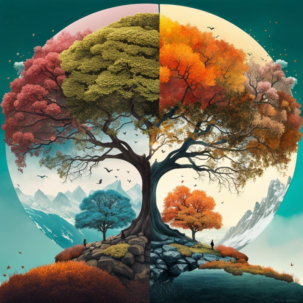 Four Seasons Tree in Fantasycore Silhouette Art
