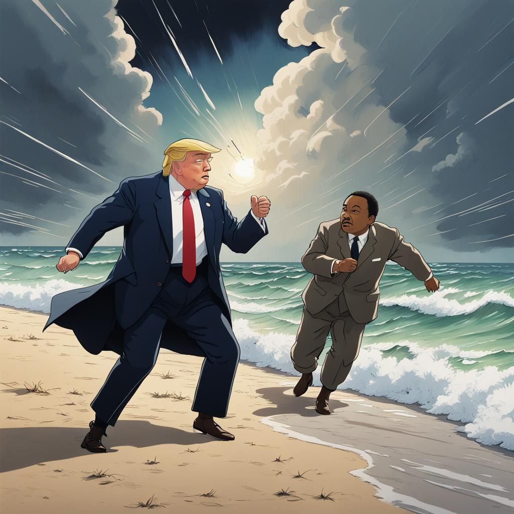 Trump vs. MLK: Anime Battle on a Stormy Beach
