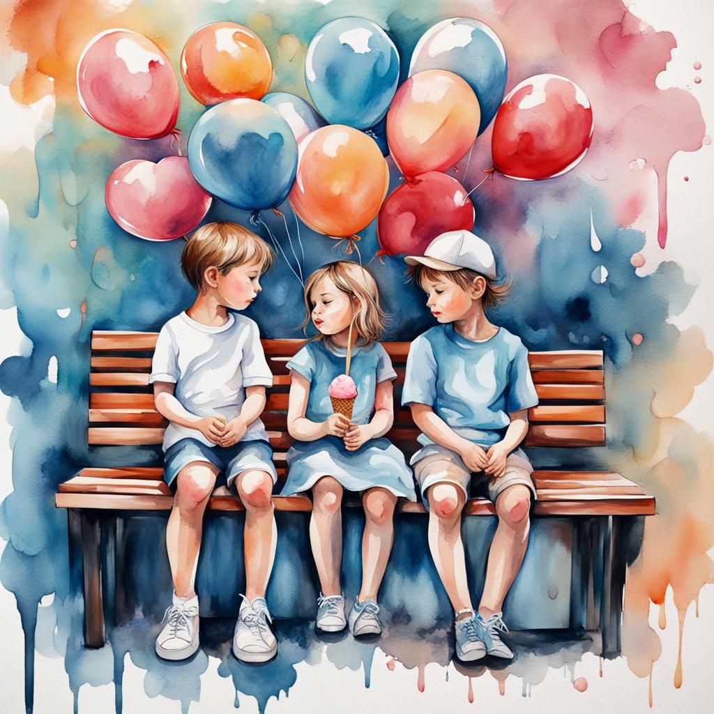 Watercolor Portrait: Children Sharing Ice Cream