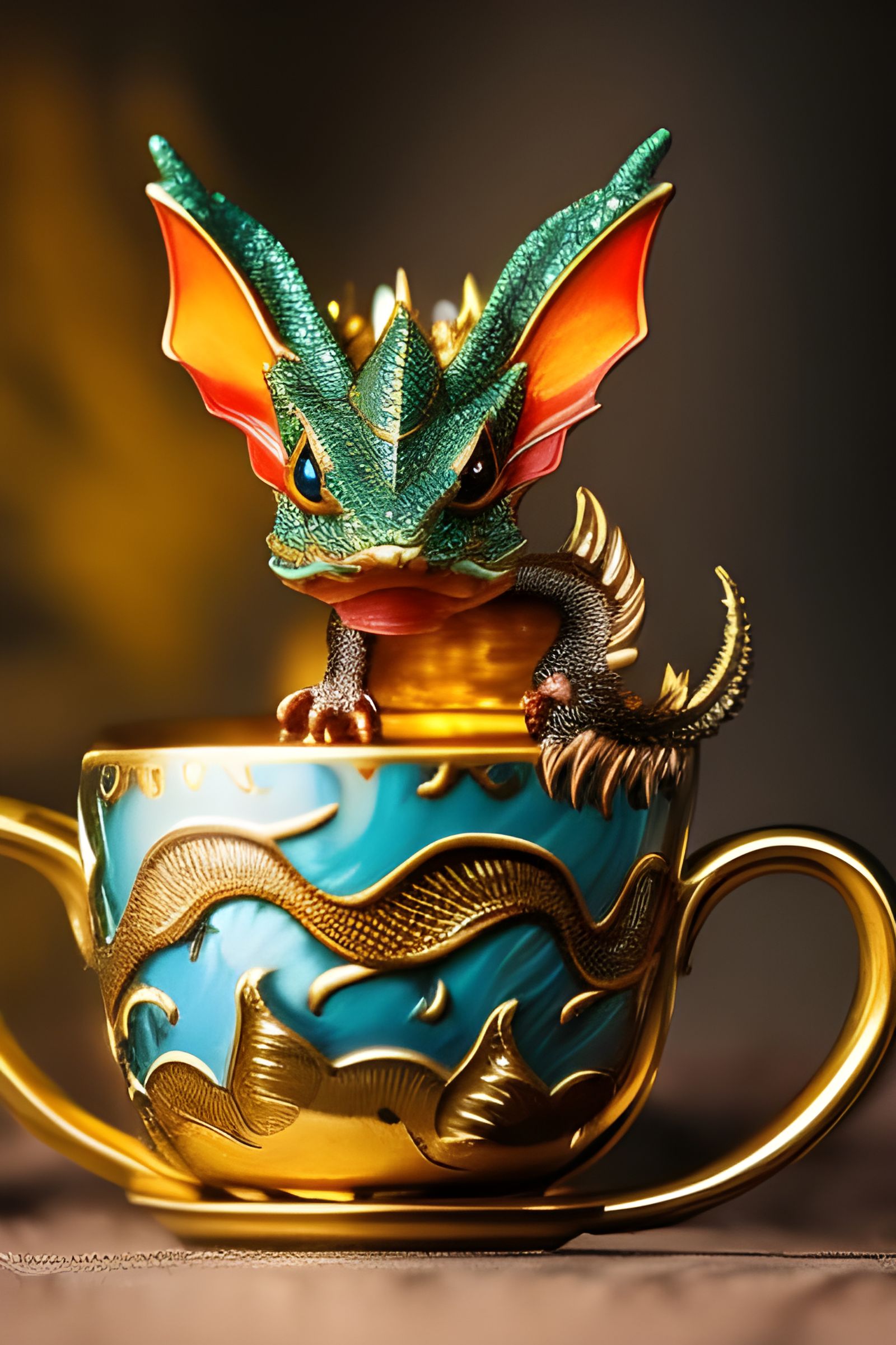 Dragons in Teacup Steampunk Digital Illustration