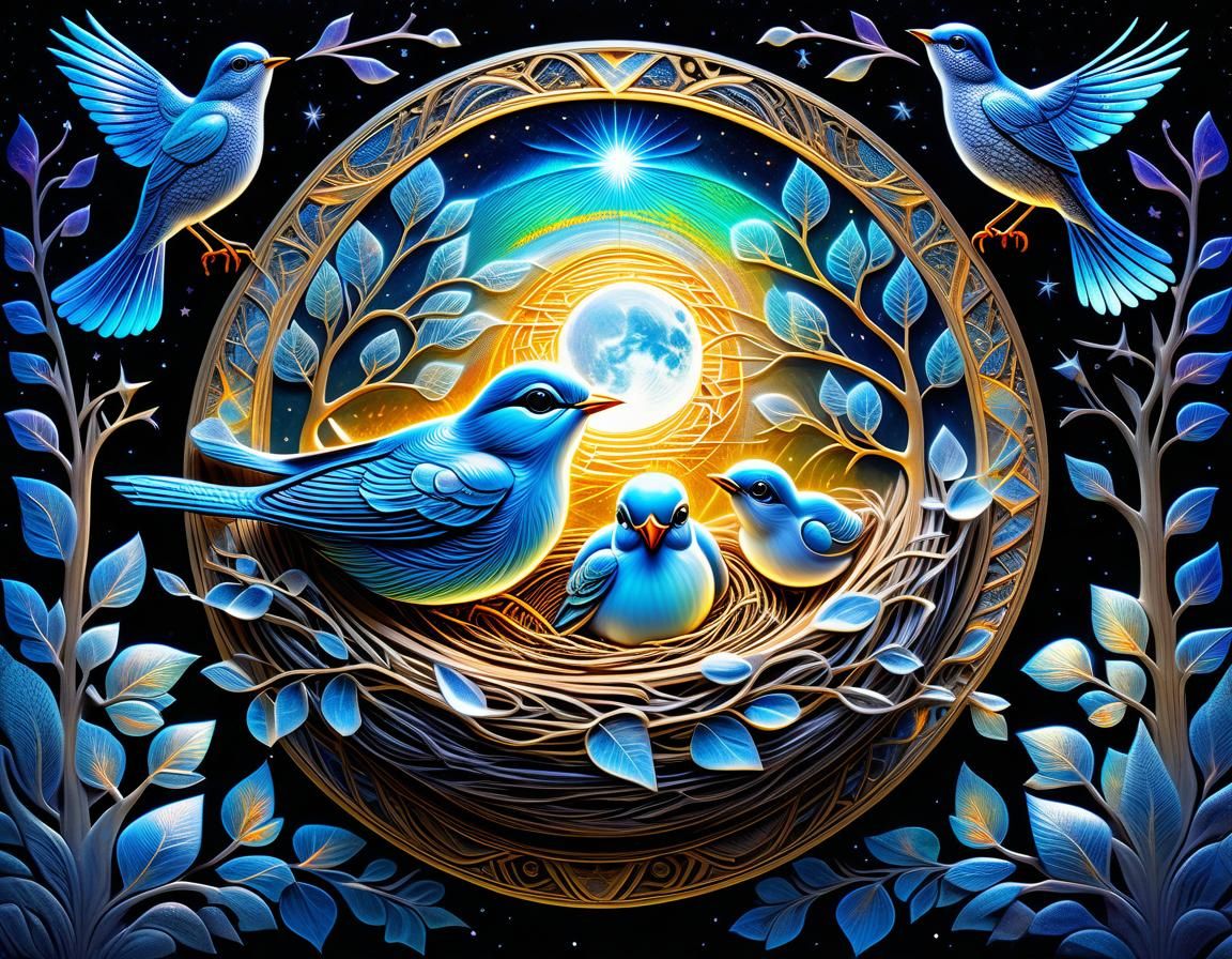 Luminous Birds: X-Ray Art in Astral Style