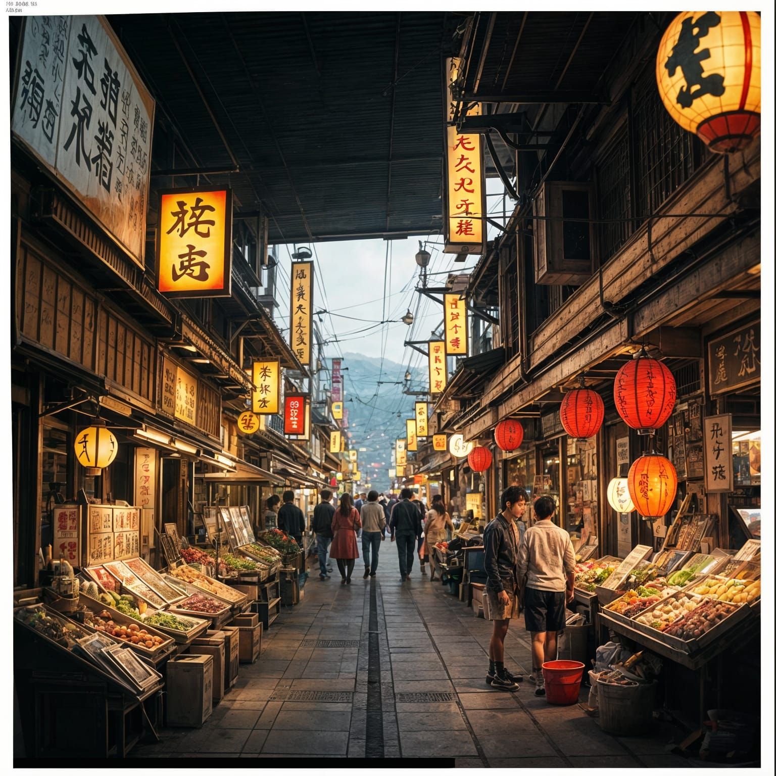 Epic Cinematic Japan Local Market in Film-Noir Style