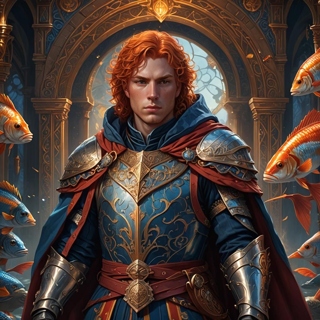 Young Knight with Fish Sigils Fantasy Art