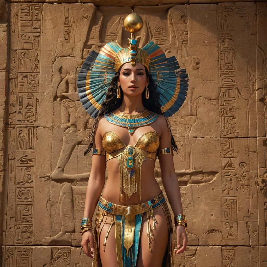 Egyptian Goddess Isis in Futuristic Temple, Digital Art
