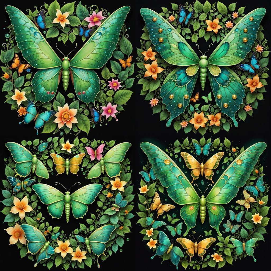 Glowing Luna Moth Mandala in Jungle Moonlight
