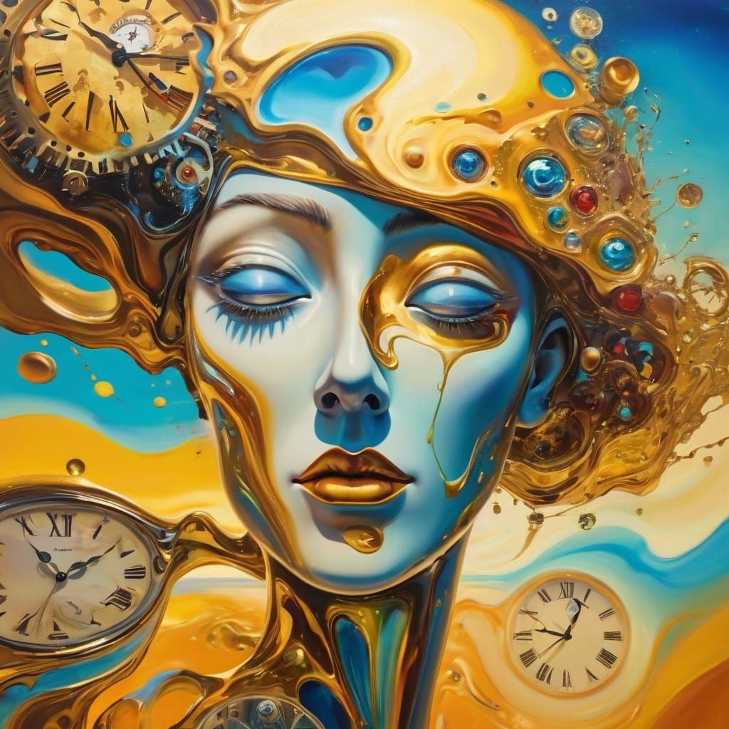 Surreal Dreamscape with Melting Clocks in Fauvist Style